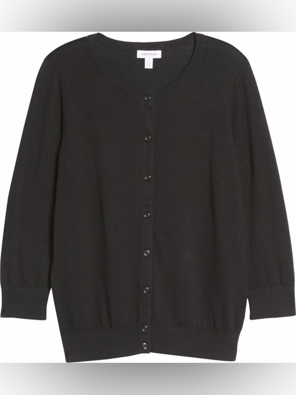 Nordstrom Black Pima Cotton Blend Cardigan 3/4 Sleeve Women Sz Medium Minimalist